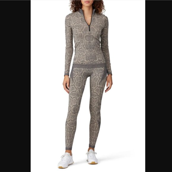 Varley Set Womens L/XL Brown Snake Jacket Leggings Ribbed Performance Street Lux - Picture 1 of 16
